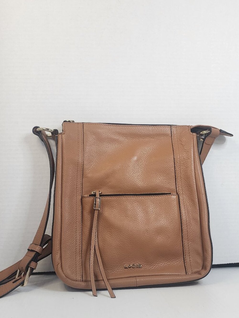 Lodis Tan Leather Crossbody Bag Adjustable Strap Top Zip Everyday Purse